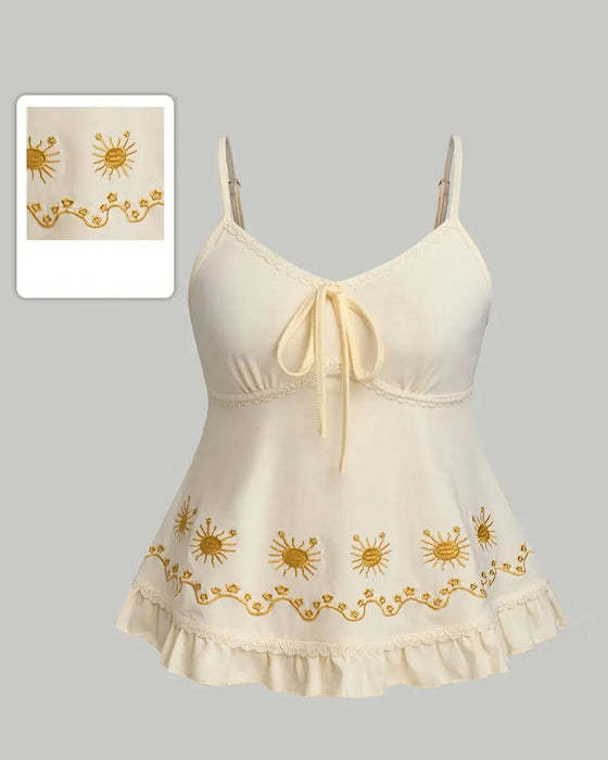 Topp Dam Blommor Broderad