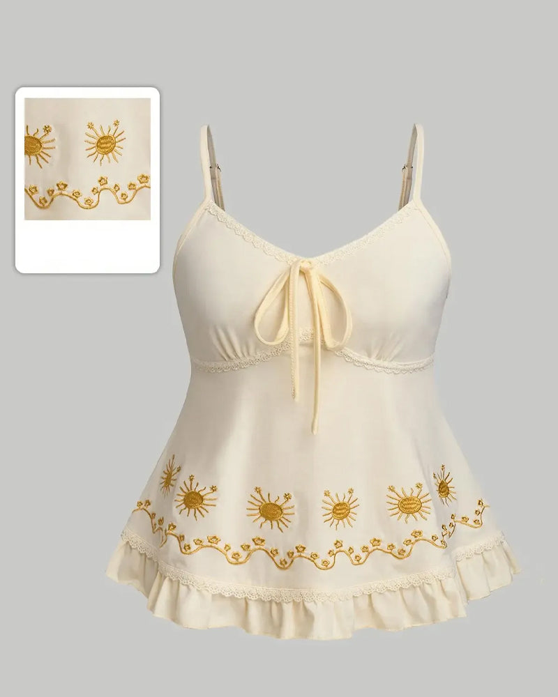 Topp Dam Blommor Broderad