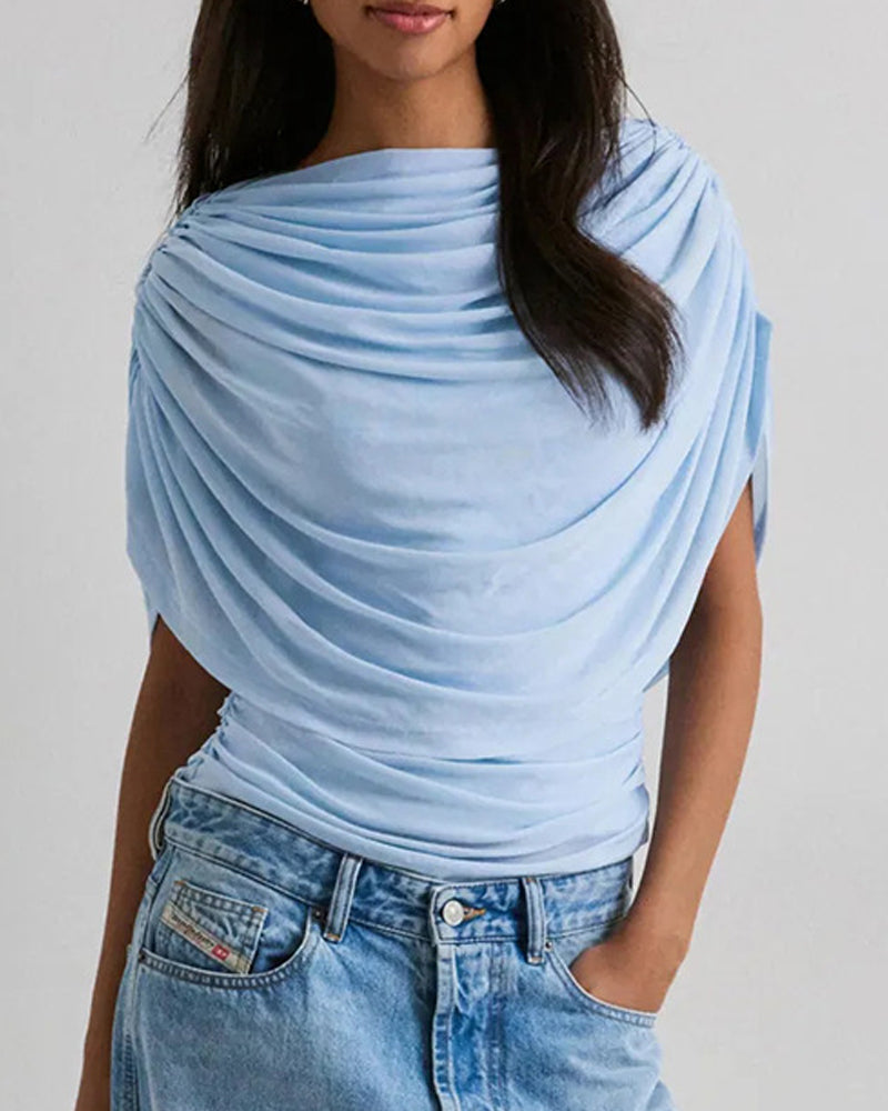 Blouse Mesh Scarf Hals Draped Slim Fit
