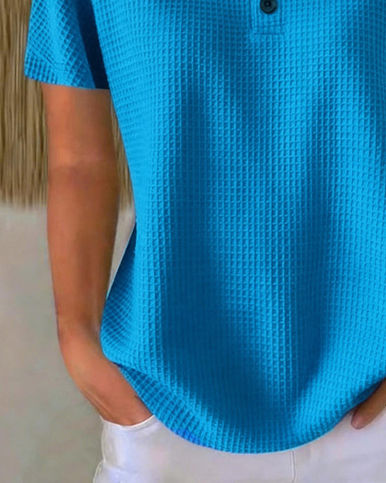 T-shirt Knapp V-ringning Avslappnad