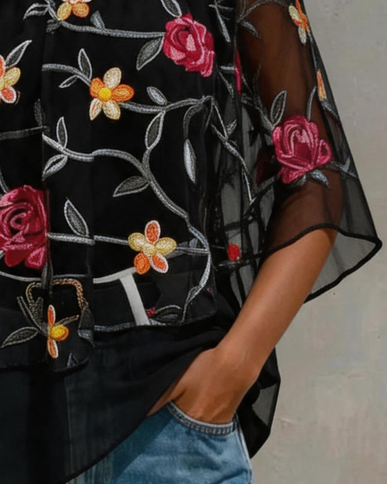 Blus Mesh Rose Enaxlad Twist Knut