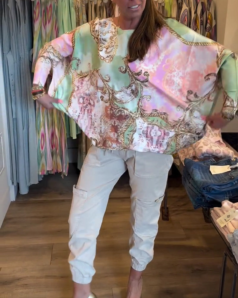 Topp Tryck Löst Drop Axel Lång Ärm