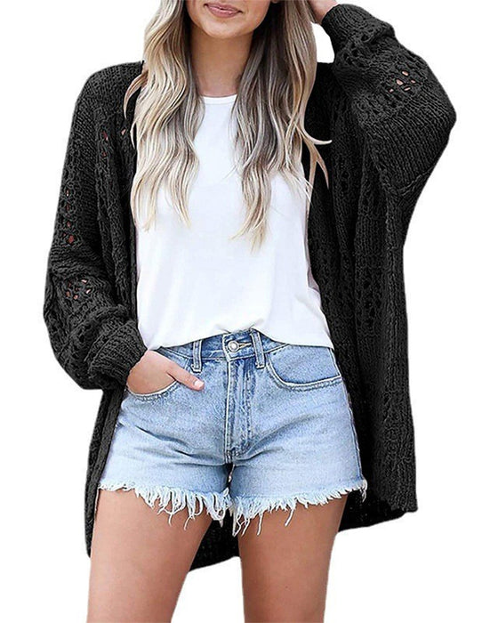 Cardigan Casual Långärmad Utskuren Tröja