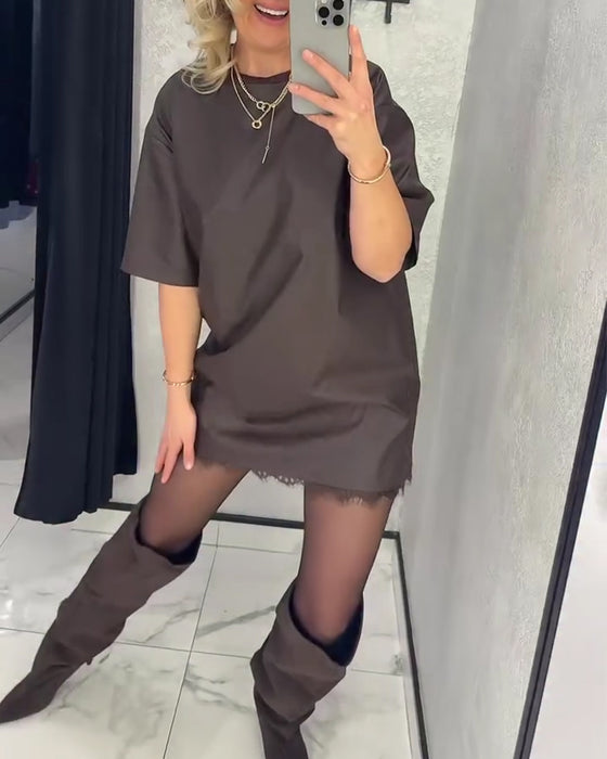 Klänning Enfärgad Lapptäcks Kortärmad