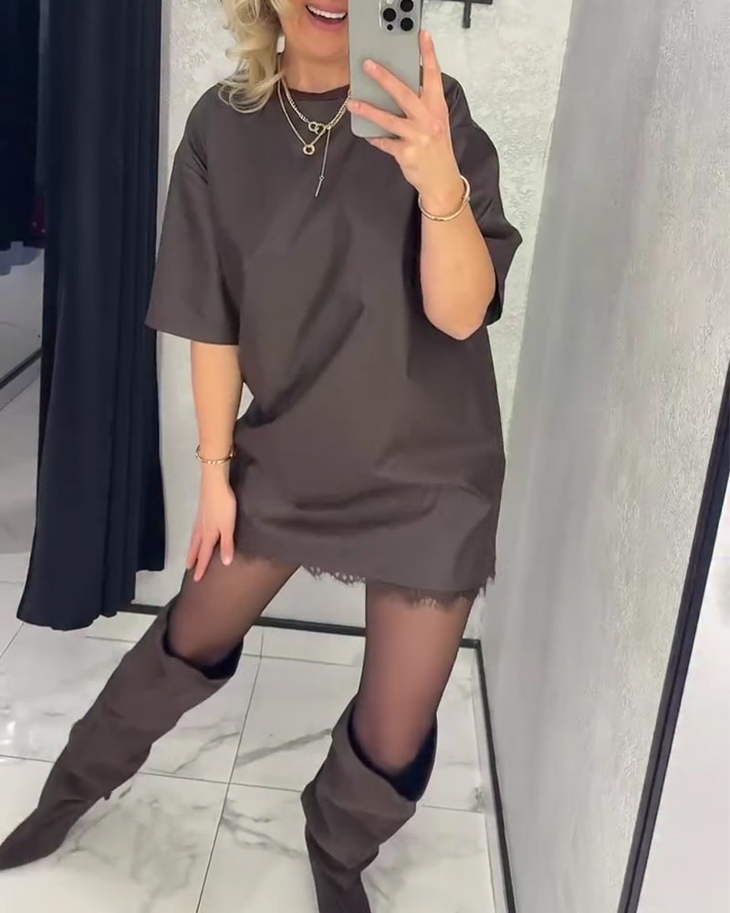 Klänning Enfärgad Lapptäcks Kortärmad