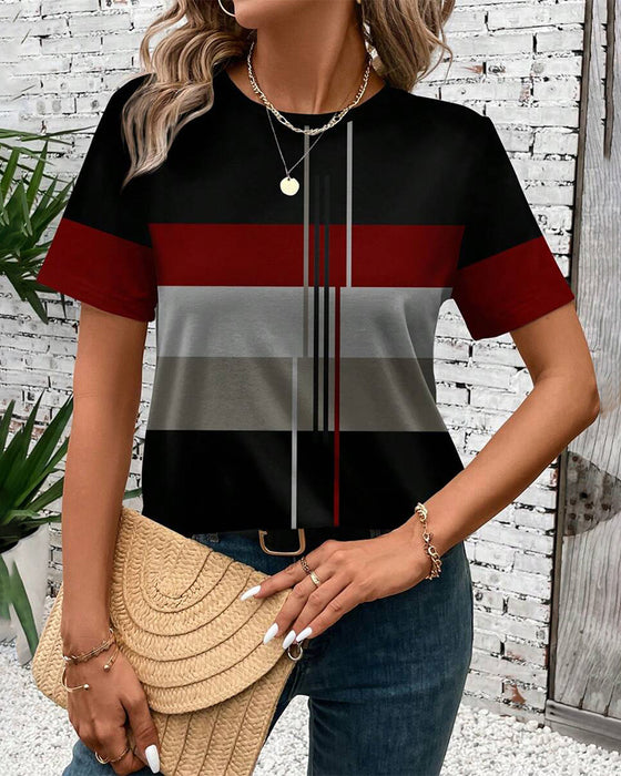 T-Shirt Rund Hals Geometrisk Tryck Kort Ärm