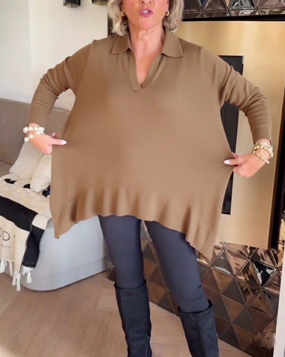 Oregelbunden Krage Långärmad Topp