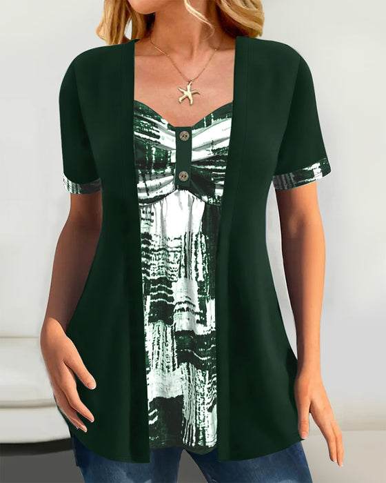 Blus Tryckt Fejk Tvådelad Oregelbunden