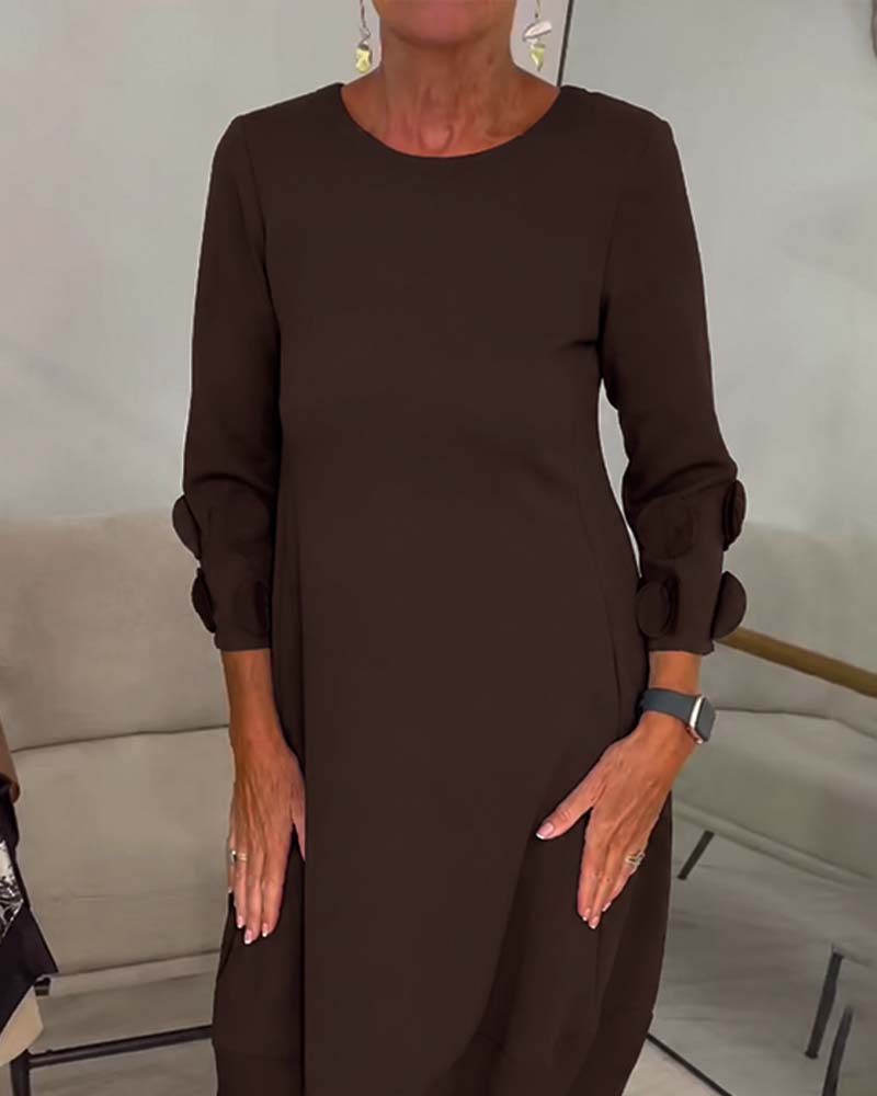 Klänning Rundhalsad Loose Fit Draperad Casual