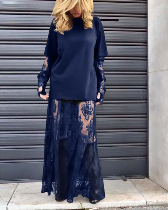 Tvådelat set - enfärgad T-shirt och spetskjol