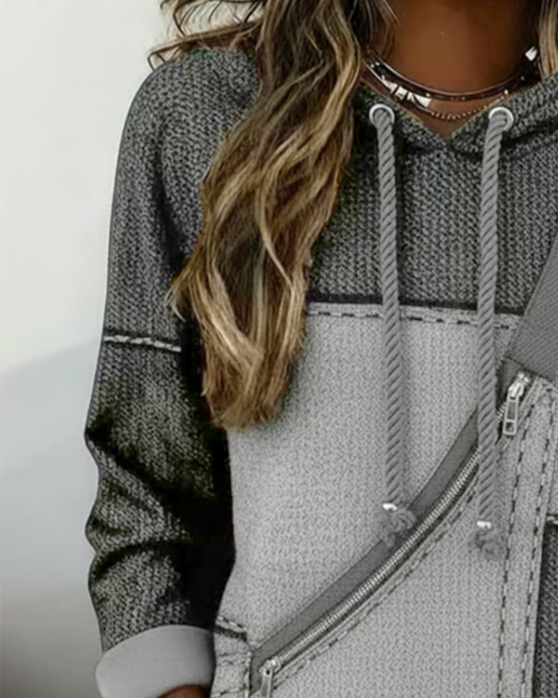 Snygg Färgblocks-Huvtröja