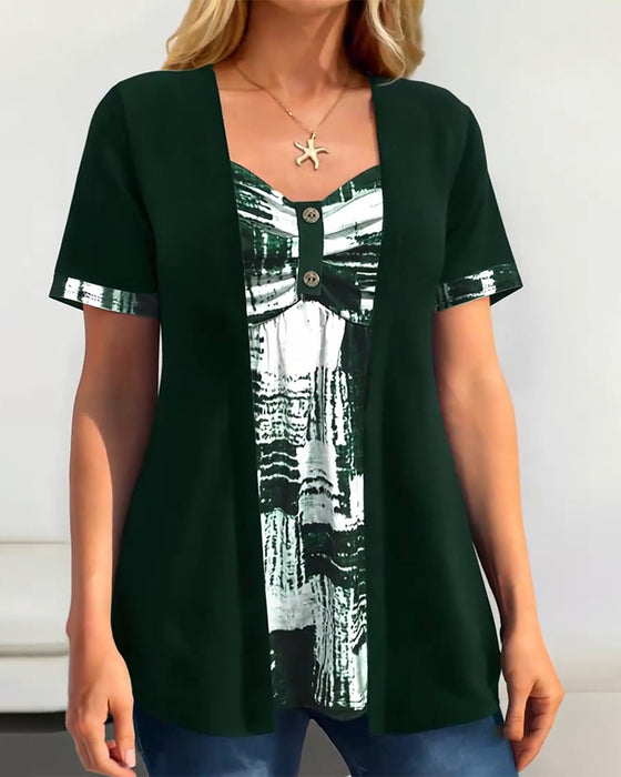 Blus Tryckt Fejk Tvådelad Oregelbunden