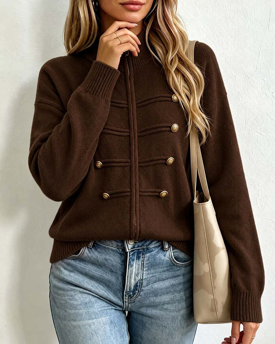 Cardigan Mandarin Krage Mode Dragkedja Stickad