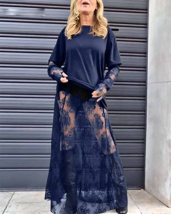 Tvådelat set - enfärgad T-shirt och spetskjol