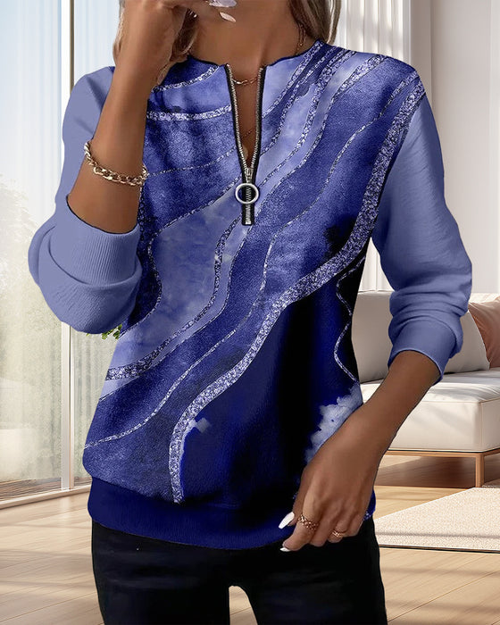 Sweatshirt Med Halv Dragkedja Och Vintage-Tryck