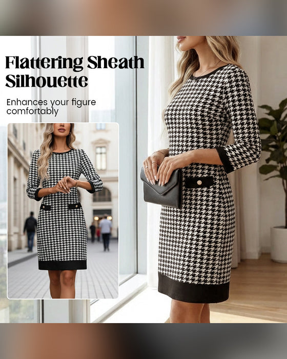 Klänning Dam Crewneck Hundtand Bodycon Midi