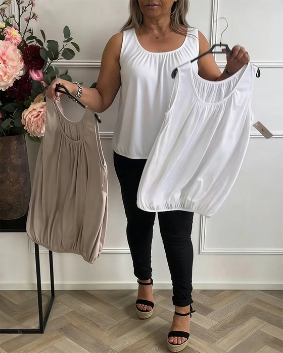 Linne Ärmlös Enfärgad Plisserad