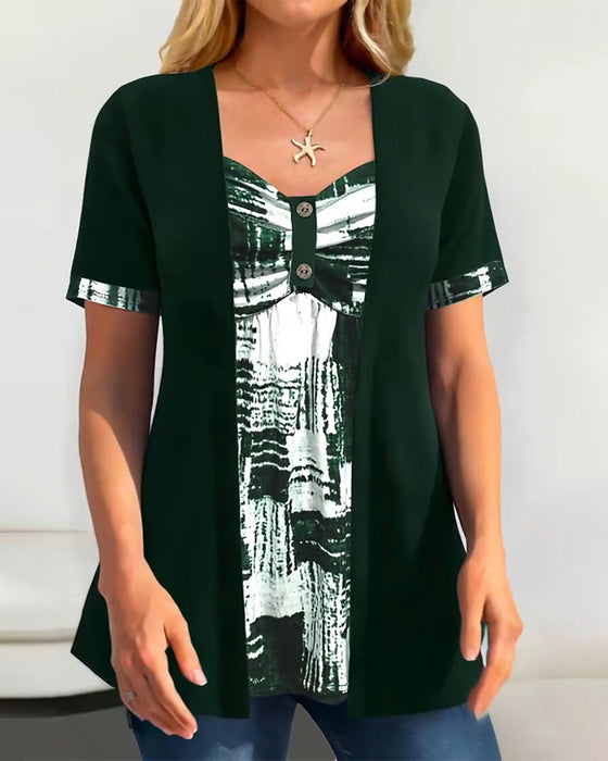 Blus Tryckt Fejk Tvådelad Oregelbunden