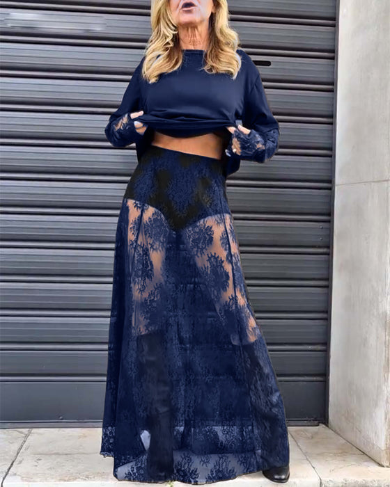 Tvådelat set - enfärgad T-shirt och spetskjol