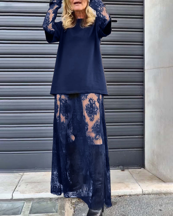 Tvådelat set - enfärgad T-shirt och spetskjol