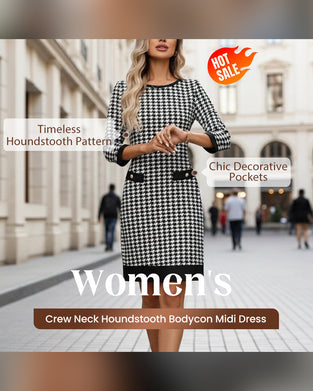 Klänning Dam Crewneck Hundtand Bodycon Midi