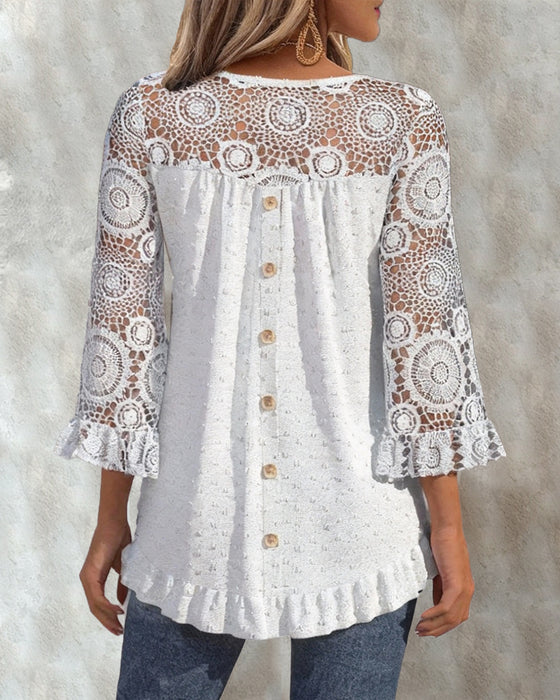 Stilfull Enfärgad Blus Med Volanger