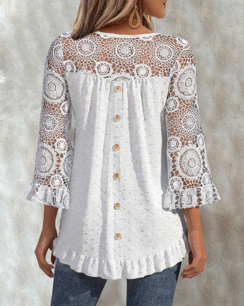 Stilfull Enfärgad Blus Med Volanger