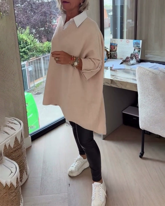 Tröja Med V-Hals, Knäppt Och Asymmetrisk Egenskaper