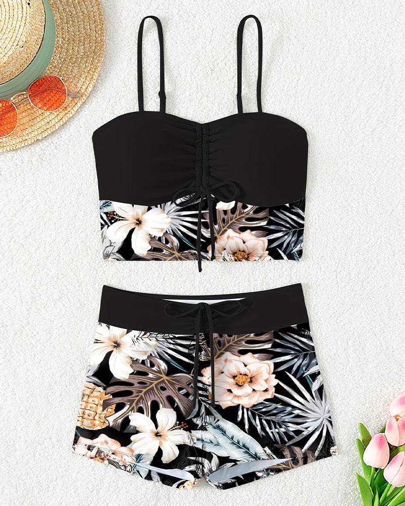 Bikini Tryckt Dragsko Högmidjad