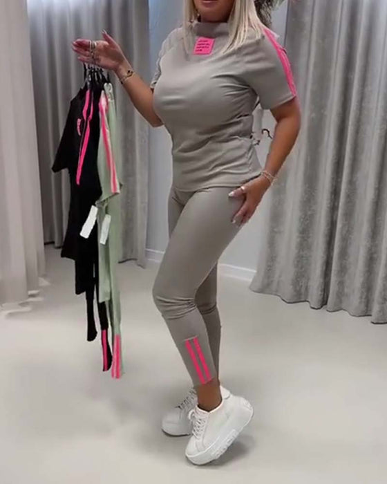 Set Slim Fit Dubbel Rand Färgblock Kortärmad