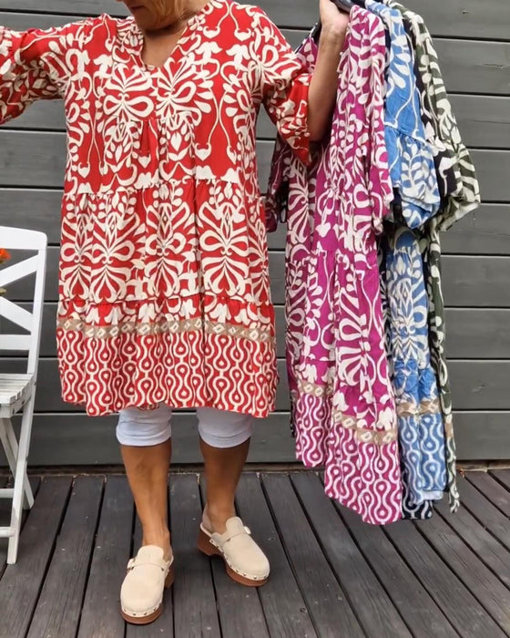 V-ringad blus med lös tryck