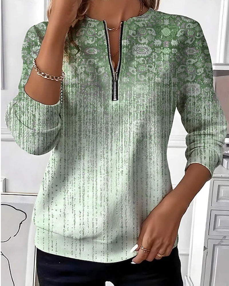 Tröja Vintage Blommig Gradient Halv-Dragkedja