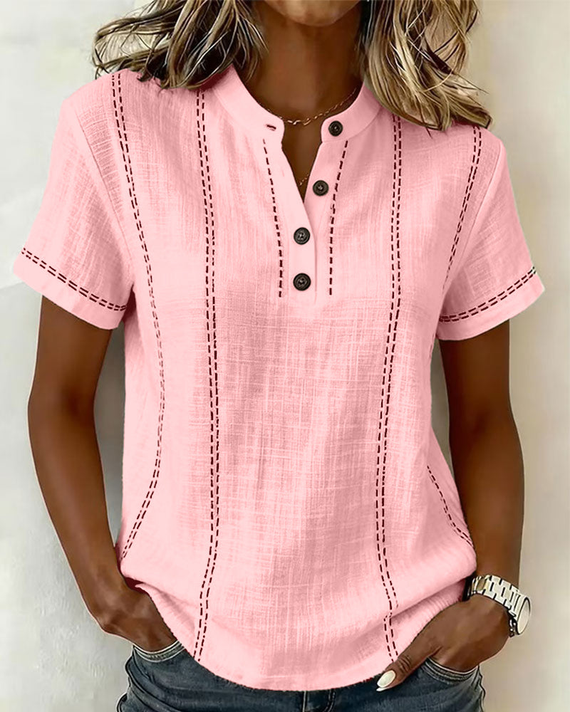 T-Shirt Mode Avslappnad Knapp V-Hals