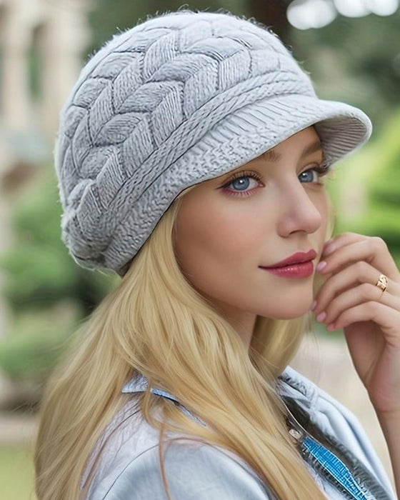Damt Flätstickad Vinter Slouchy Beanie Mössa Mjuk Varm Töjbar