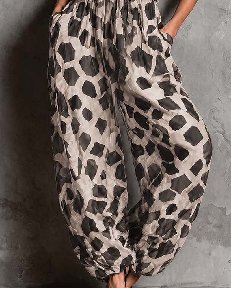 Jumpsuit Leopardmönster Hängslor Bredbent