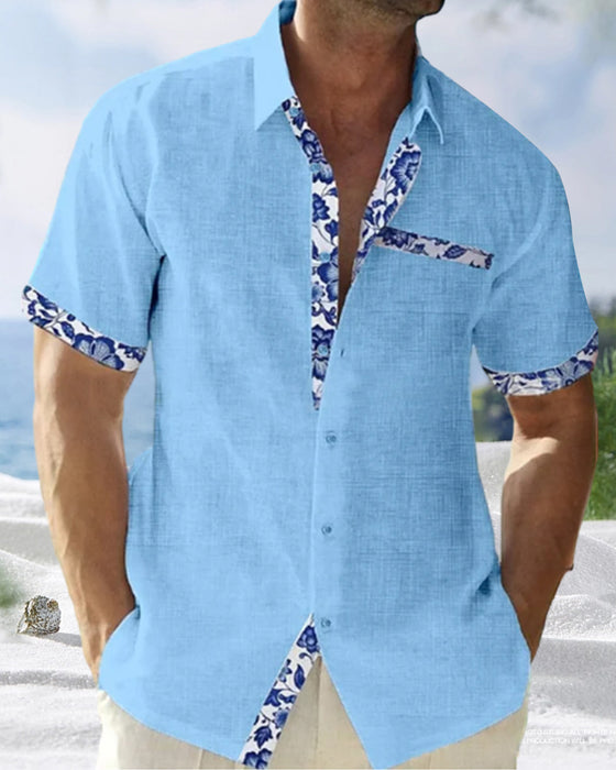 Kortärmad skjorta i bomull och linne