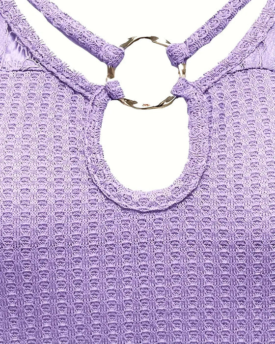 T-Shirt Spets Panel Stickad