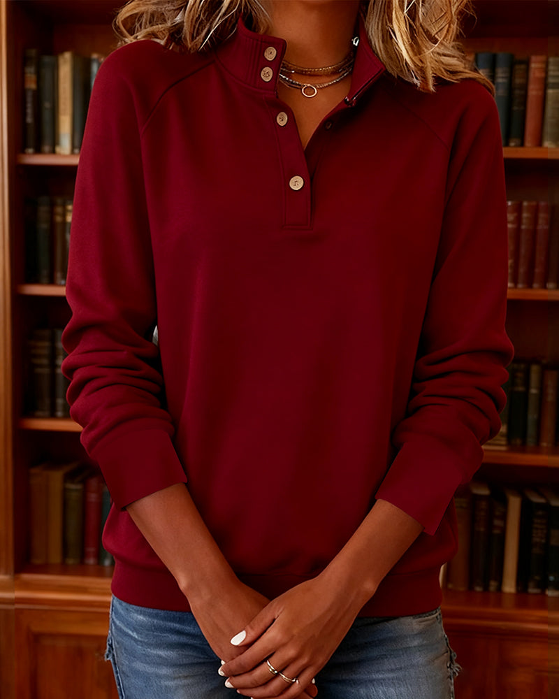 Sweatshirt Med Polokrage Och Halvöppen Knappslå