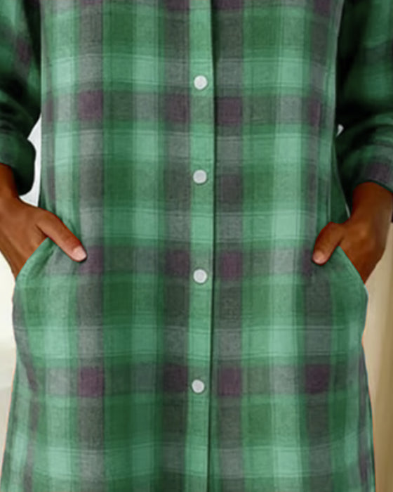 Klänning Skjorta Slag Rutig Knäppning