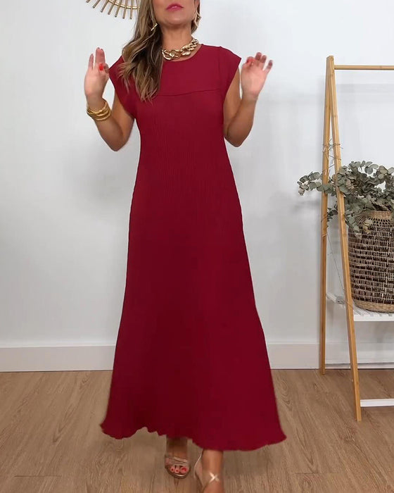 Ärmlös veckad enkel enfärgad klänning