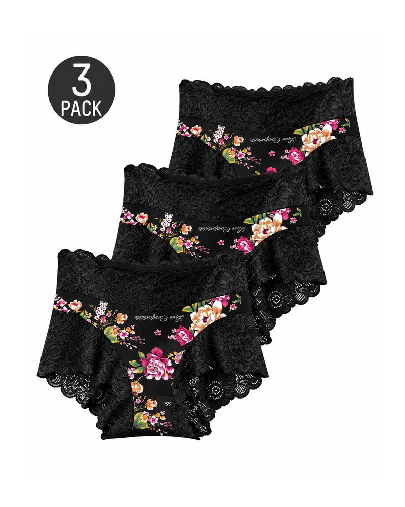 Trosor 3-Pack Hög Midja Blommig Tryck Spets Kant
