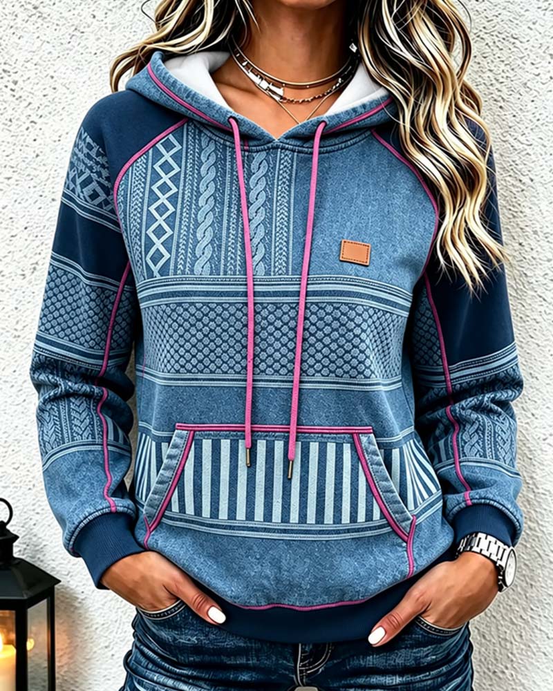 Hoodie Huvförsedd Lång Ärm Avslappnad