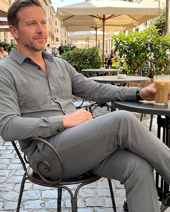 Herr 2-Delad Enfärgad Promenaddräkt - Lös Passform, Skrynkelbeständig, Snygg