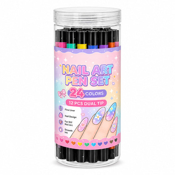 24 Färger Dubbeländade Nagelkonstpennor Set