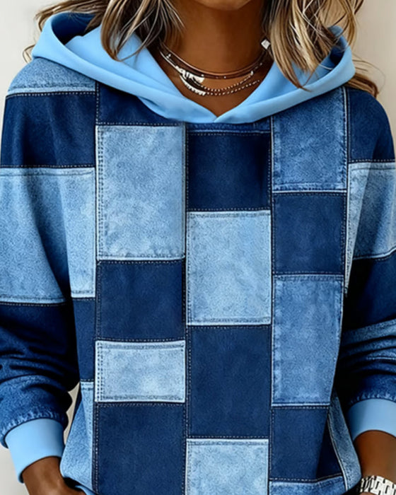 Stilren Rutmönstrad Hoodie Med Lång Ärm