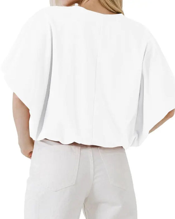 Topp Enfärgad Puffärm Croppad