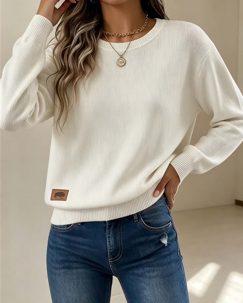 Pullover Rundhals Lång Ärm Stickad