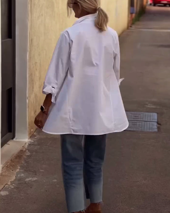 Långärmad Casualskjorta Med Kavajslag