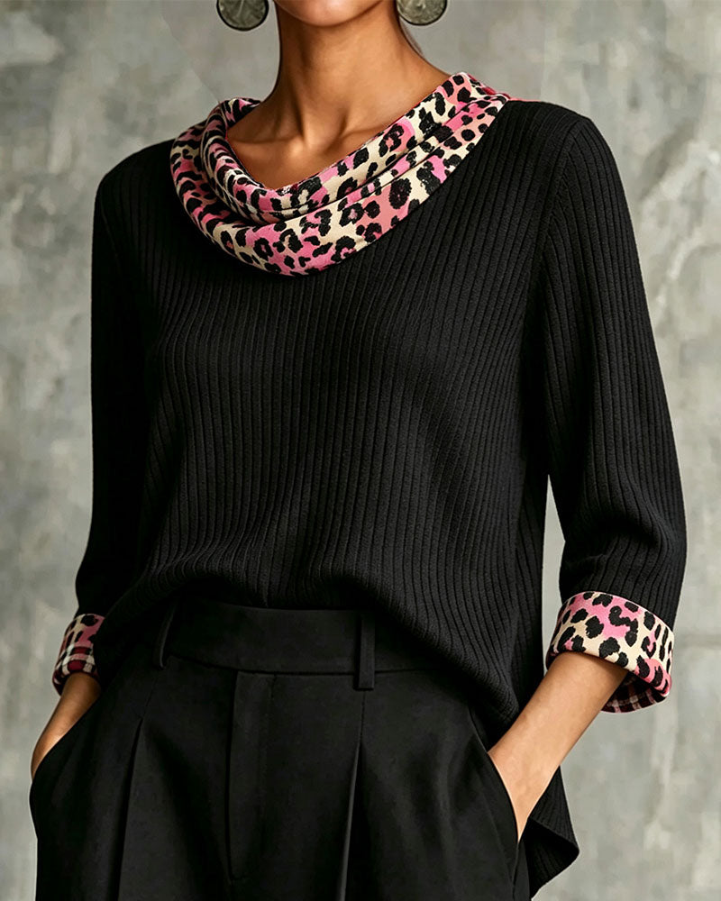 Blus Cowl Neck Leopard Tryck Avslappnad Panel