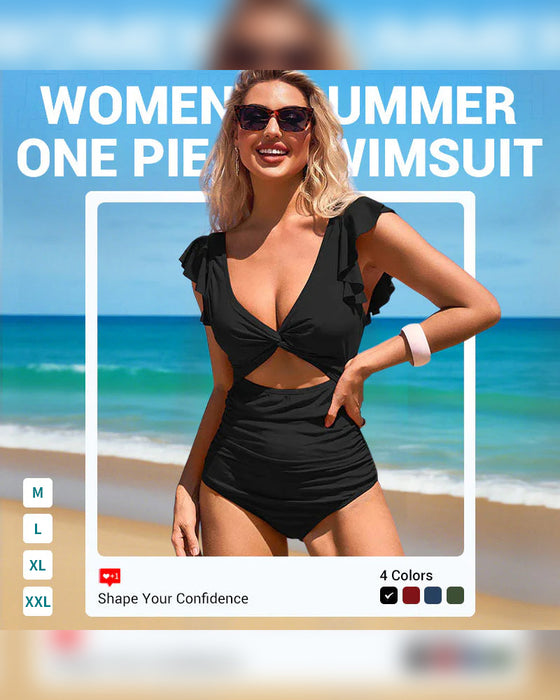 Sexig Volang Ett Stycke Baddräkt – Volangdetalj, Magkontroll & Levande Färger